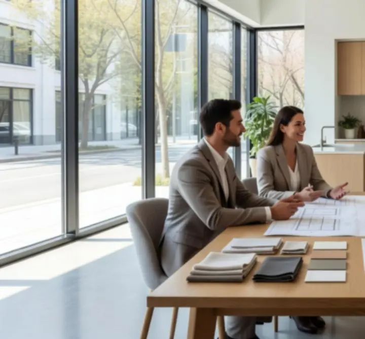 Projektant kuchni podczas konsultacji online z klientem