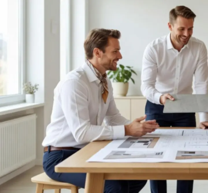 Zespół projektantów Kitchen Homeware pracujący nad projektem kuchni