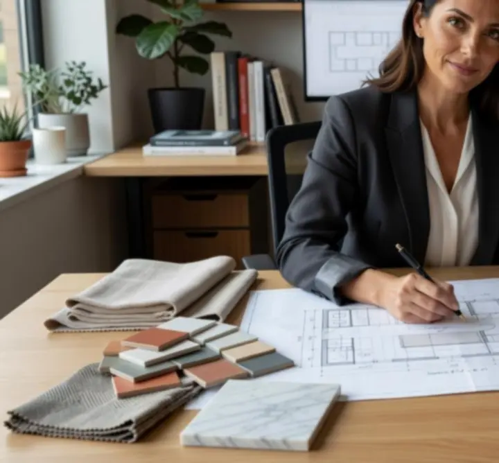 Projektant analizujący rzut kuchni na ekranie